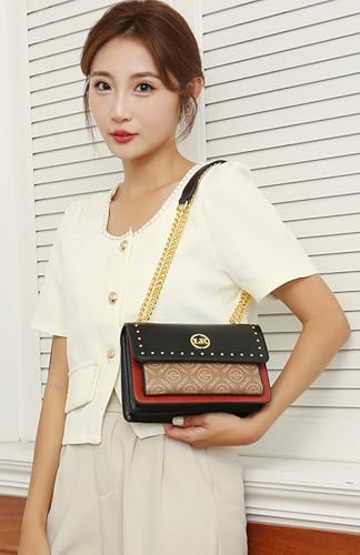 Image of Diva Dale MKF Crossbody Bag, White with Gold Chain Strap, Studded Design, Signature Logo