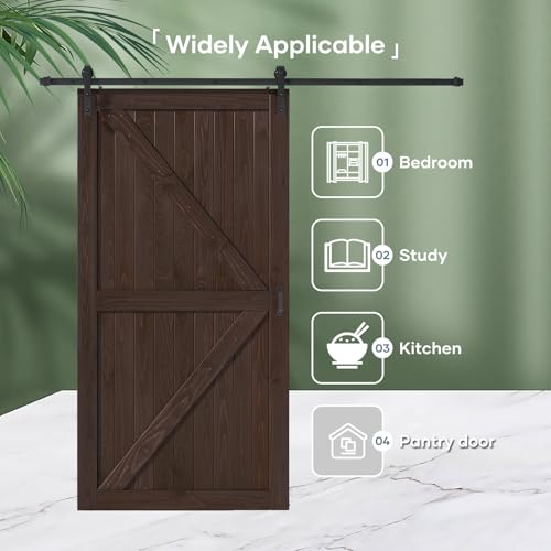 Image of FREDBECK 48 x 96 Wood Barn Door Brown with Hardware,K-Frame,Interior Door