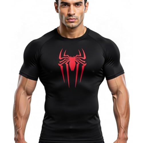 Image of Half Sleeve Compression T-Shirt - Men's Athletic & Sports Tights for Fitness (L, Black)
