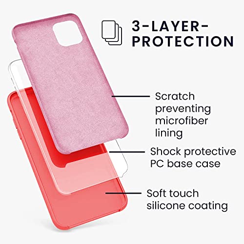 Image of VONZEE Microfiber Logo Cut Compatible for iPhone 11 Case Liquid Silicone Cases Non-Slip Full Body 4 Layer Protectives Shockproof Back with High Raised Camera Lips Red