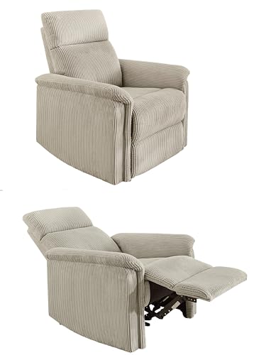 Stilvoller Fernsehsessel mit Federkernpolsterung und Wellenunterfederung B78/T93/H100 cm, verstellbarer TV-Sessel durch praktische halbautomatische Relaxfunktion, Bezug Cord in Beige / 15504