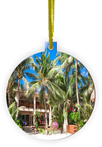 Island Gifting Fancy Rearview Mirror Hanging Accessory Featuring Hotel on on Beach in Phillipines...