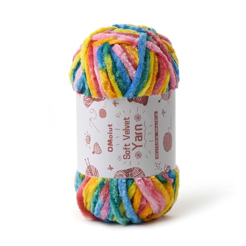 Image of 100g Fluffy Velvet Chenille Yarn for Crocheting and Knitting, 80m (87.5yd) Baby Yarn for Crocheting Soft, Crochet Chunky Yarns Amigurumi Yarns (Rainbow 1)