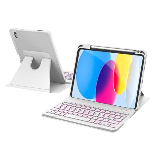 Image of RAYMCRAFT for iPad 11th(A16, 2025) /10th Generation Case with Keyboard, 360 Rotatable Case & Detachable Backlit Keyboard, Precision Cutouts and Pen Holder for iPad A16 11'' /10th 10.9'', White