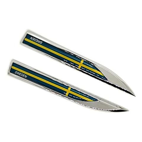 PT-Decors 2x/ 1 Pair Alloy Metal Knife Dagger-Shaped Sweden Swedish Flag Badge Emblem Stickers Decal for Car Front Fenders Door Window Side Skirts Trunk Tailgate Cover