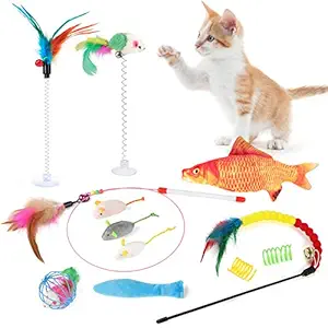 Outgeek 20PCS Cat Toys Kitten Toy 123CM Long Cat Tunnel Indoor Interactive Toy Includes - Rainbow Tunnel Feather Teaser Fluffy Mouse Crinkle Balls Spring Toy Catnip Fish for Cats | Kitty (14PCS)