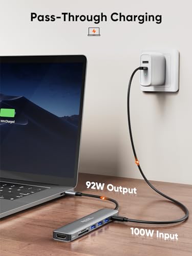 Image of CableCreation 7-in-1 USB Type C Hub,Multiport USB-C Adapter Dongle Docking Station,4K@30HZ HDMI,USB A 3.0 Port,2,2.0 Ports,100W Power Delievery and SD /TF Cards Reader Adapter(Lite Series)