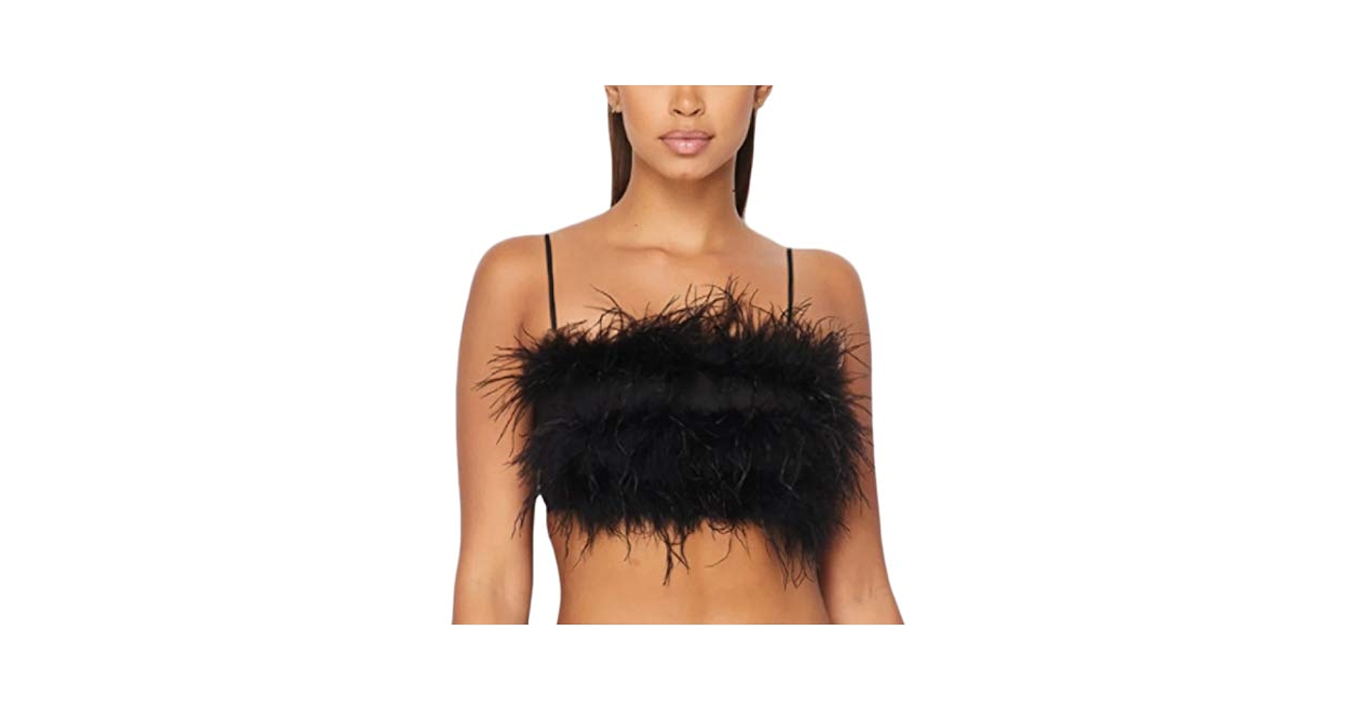 Newfancy Women Rave Festival Feather Crop Tops Faux Fur