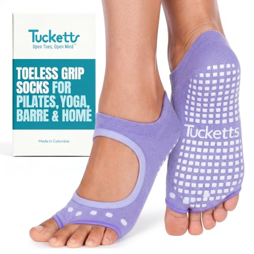 Image of Tucketts Allegro Toeless Pilates Socks with Grips for Women, Non-Slip Open-Toe Grip Socks, Yoga, Barre, Dance, Reformer, Home