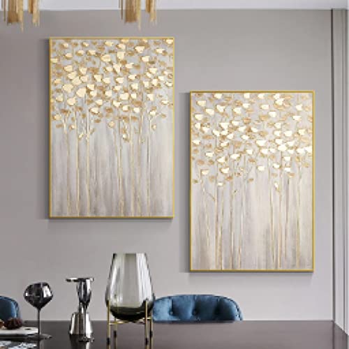 Toile peinture arbre moderne doré argent affiche de luxe pour décoration salon chic 40x50cm
