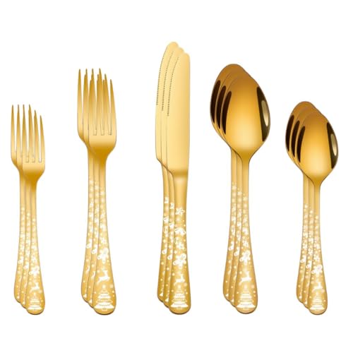 Image of Cutlery Spoon Set for Dining Table | Stylish Spoon for Kitchen | Flatware Cutlery Combo | Daily Use | Mirror Polished Tableware Eating Utensils (15 Pieces, Color : Gold)