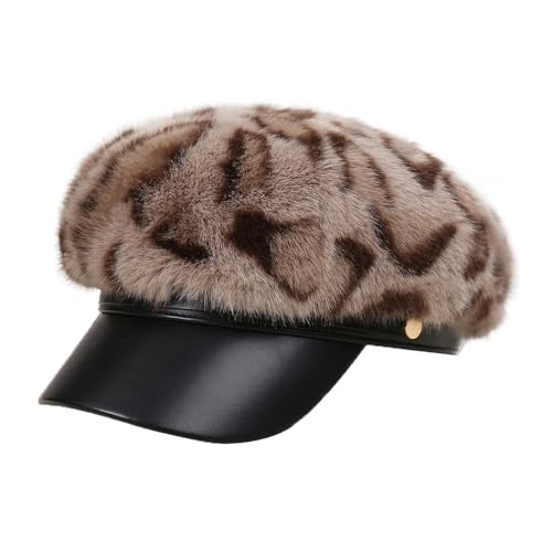 Fashion Wool Newsboy Cap for Women – Leopard Print Fall Winter Hat y2k Trendy Animal Print Gatsby Bakerboy Cap (Cream)