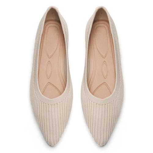 Image of Flats for Women Pointed Toe Knit Foldable Ballet Flat Shoes | Stretch knit upper,built-in arch support,cushioned insole,foldable lightweight design,non-slip sole,office and casual wear