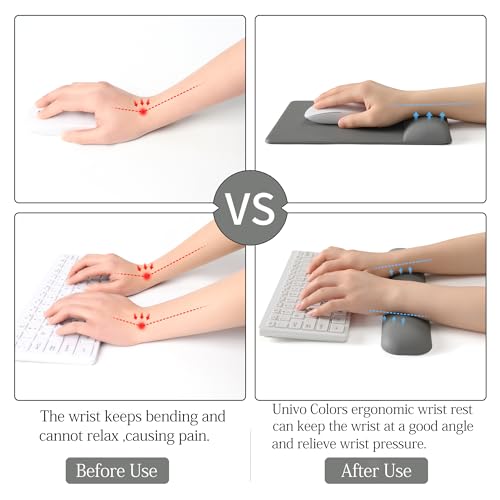 Image of UnivoColors Design-Wave Set of Keyboad Wrist Rest & Mouce Pad,Artificial Sheepskin+Memory Foam+Ergonomic+Anti-Slip Gel, Resilience Support During Work and Gaming,Keyboard Accessory,Grey
