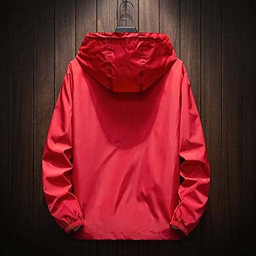 Generisch Winterjacke, Regenjacke Herren Wasserdichte Faltbar Mit Kapuze, Leicht Atmungsaktive Windbreaker Jacke (7XL, Red)