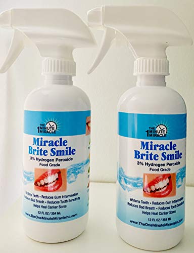 Miracle Brite Smile MOUTHWASH - 3% Food Grade Hydrogen Peroxide and Essential Oils - 2 Bottle - 12 oz with Spray