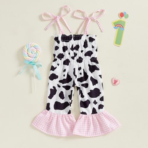 Hekkomird Baby Girl Western Clothes Cute Sleeveless Tie Strap 1 Embroidery Cow Print Romper Jumpsuit Newborn Summer Outfit4