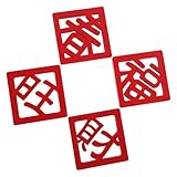 Hoement 4 Stück Teiliges Chinesisches Neujahr Kühlschrankmagnet aus Holz Langlebige Traditionelle Glücksbringer für Silvester Deko Asiatische Festtagsornamente für Kühlschrank und Küche