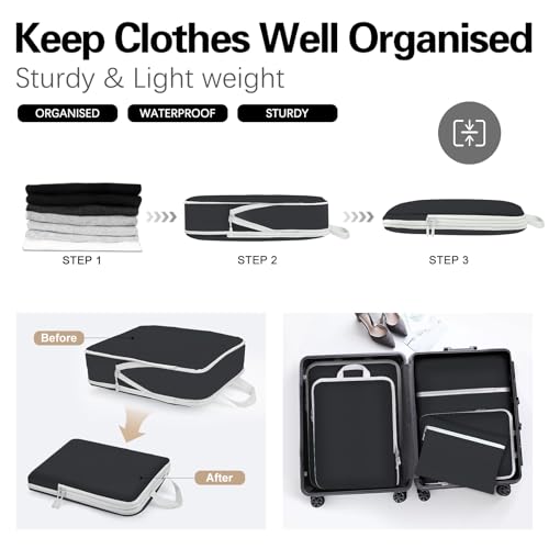 Compression Packing Cubes for Suitcases,Suitcase Organiser Bags,Travel Packing Cubes Compression Set for Backpack,Packing Organisers,Waterproof Travel Organiser Packing Bags (Black, 5 Pack) - Image 3