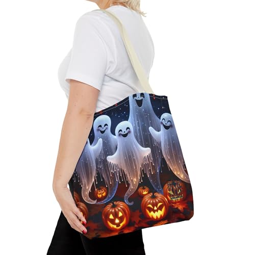 Spooky Ghosts Halloween Tote Bag, Trick or Treat, Pumpkin Design, Eco-Friendly Shopping Bag, Cute Tote by KMC designs4