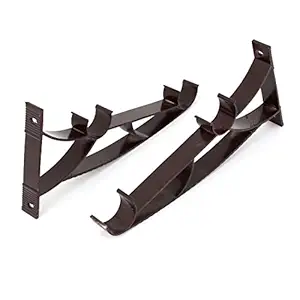 STORE99 1-inch Double Drapery Curtain Rod Wall Bracket Chocolate Color 2pcs
