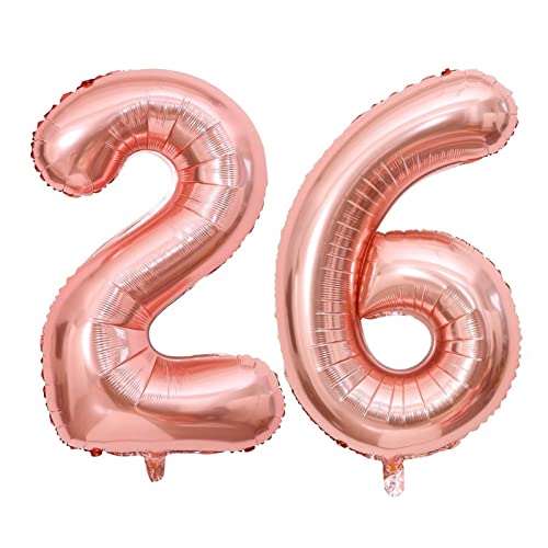 Image of 40 Inch Rose Gold 26 Number Balloons Giant Jumbo Huge 26 or 62 Foil Mylar Helium Number Digital Balloons Rose Gold Birthday Mylar Digital Balloons 26th or 62th Birthday Anniversary Events Party