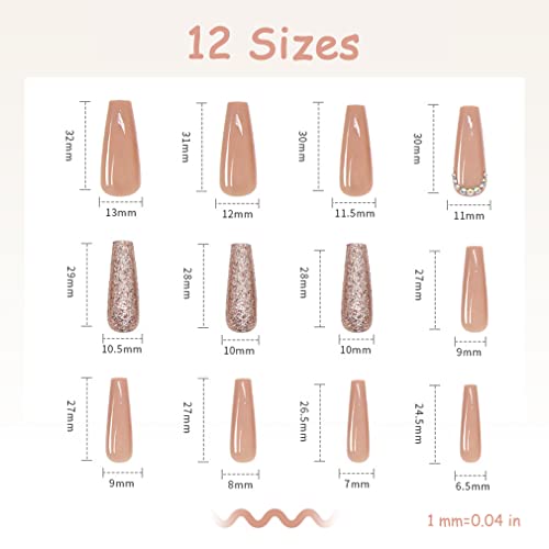 Babalal Glossy Press On Nails Long Coffin Full Cover False Nails Shiny Stick On Nails Nude Fake Nails For Women And Girls #TOP3