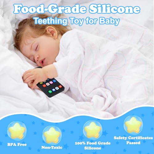 Image of Cell Phone Teether for Baby 3-6 Months, Silicone Teething Toys for Babies 6-12 Months, Play Phone Teething Toy, Sensory Toy Chew Toy for Autism ADHD Toddlers, BPA Free