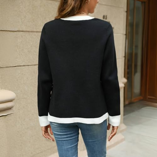 Women's Open Front Cardigan Sweaters with Trim, Long Sleeve Knit Cardigan Casual for Fall and Winter3