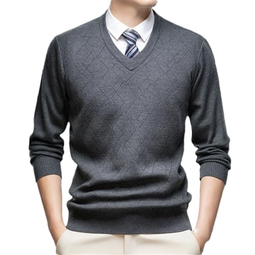 Men Long Sleeve Wool Sweater Solid Color V-Neck Plaids Vintage Casual Knit Top - Main Image