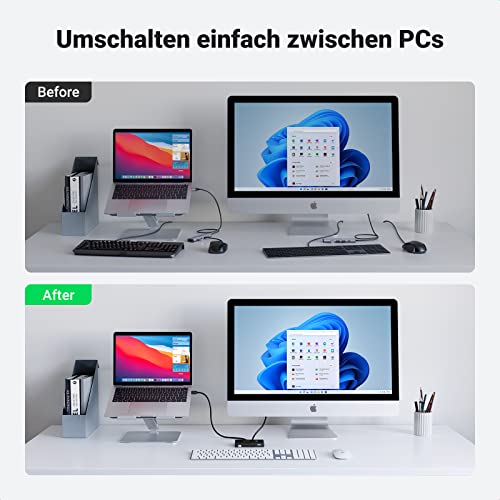 UGREEN USB Switch 2 PC 2 In 4 Out USB 3.0 Switch mit 2 A auf A Kabeln USB Umscahlter für Tastatur, Maus, Drucker, Scanner usw.