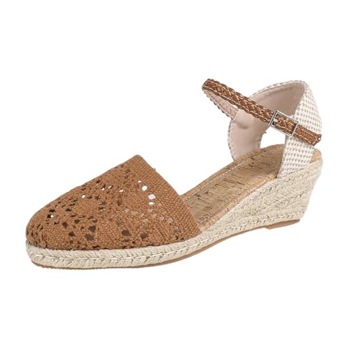 Sandales compensées en jute pour femme avec boucle de cheville réglable