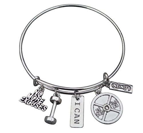 Infinity Collection No Excuse Exercise Bracelet, Weighted Barbell Dumbbell Charm, Workout Gifts