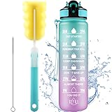 【32OZ Cita Motivacional y Marcador de Tiempo】Spopal botella de agua deportiva con pajita La botella con una muñequera portátil lo hace conveniente para la hidratación sobre la marcha. Impreso bien con una cita motivacional y un marcador de tiempo es perfecto para llevar un registro de la cantidad de agua que bebe cada momento del día y recordarle que debe mantenerse hidratado y beber lo suficiente a lo largo del día.