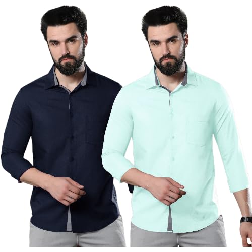 Image of PinkMint Combo of Men Casual Cotton Full Sleeves Formal Regular Slim Fit Plain Office Shirts