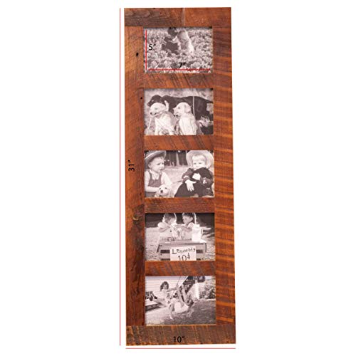 Image of Rustic Wooden Collage Picture Frame, Wood Multi Photo Holder for Wall, Horizontal and Vertical Display, Reclaimed Barnwood, 5 Openings each 5x7