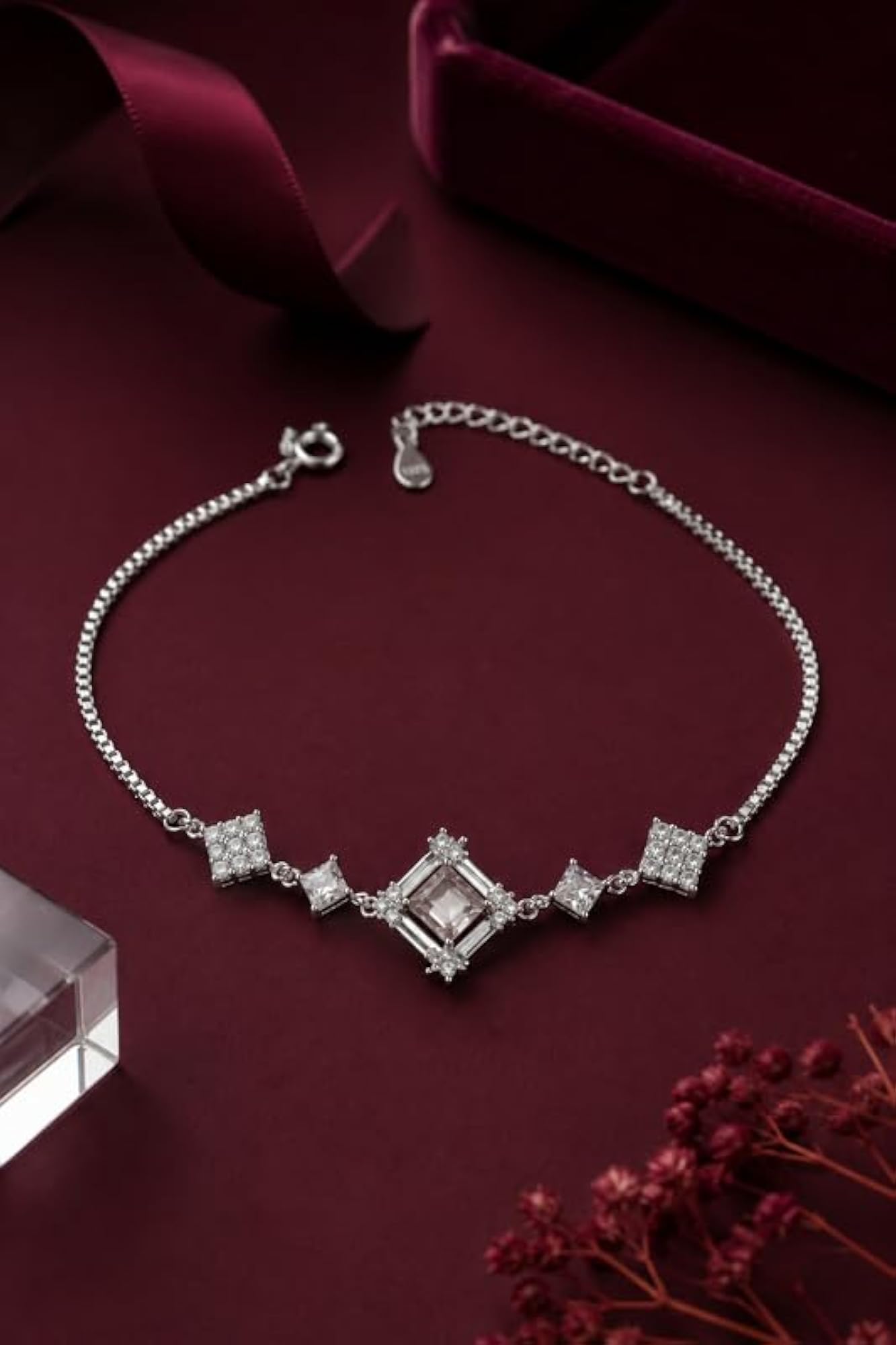 Women's 925 Sterling Silver Statement Square Stone Bracelet