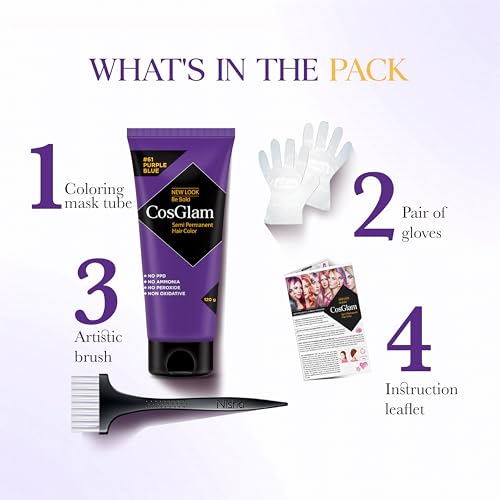 Image of Cosglam Semi Permanent Hair Color for Women & Men - Model #61 Purple Blue (120 g) | Vegan Hair Dye with Conditioner | No Ammonia, No Peroxide, Non-Oxidative | Glossy Finish