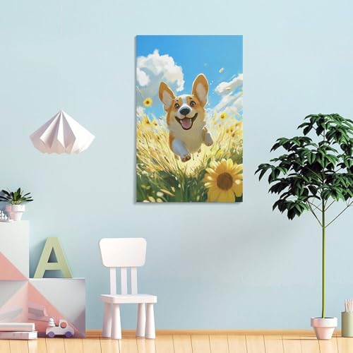 Décoration Murale Peintures Sur Toile Corgi pour grand format salon et chambre moderne