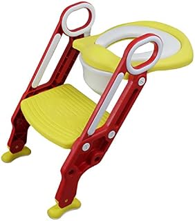 Straame Kids Toilet Ladder Seat | Adjustable Height Step-Stool for Boys and Girls | Bathroom Aid Toddler Training Seats Portable Design (Yellow-Red)