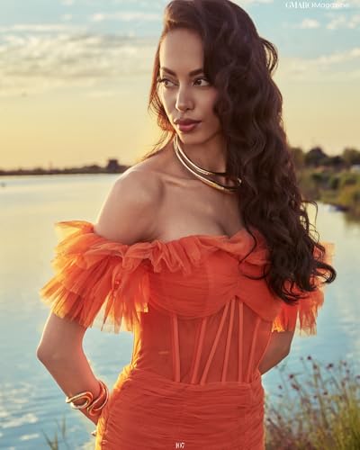 ForElise Off The Shoulder Tulle Prom Dress 2025 Mermaid Prom Dresses Tiered Long Formal Evening Gown with Slit 5