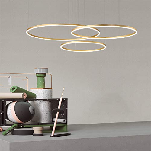 Intensité variable avec télécommande sur ce grand lustre suspendu LED doré chic - 2