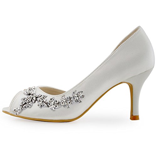 ELEGANTPARK Wedding Heels for Women Peep Toe Wedding Shoes for Bride High Heel Pumps Rhinestones Bridal Shoes Satin Evening Party Prom Dress Pumps3