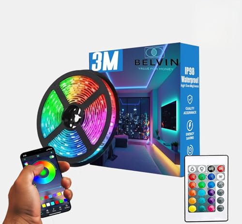 Image of Enlix 3 Meter RGB Led Strip Light with Smart Features | Multicolour Neon Yellow Blue White etc | Remote Control 15+ Modes Waterproof | for Home Decoration tv Gaming pc | Pack of 1