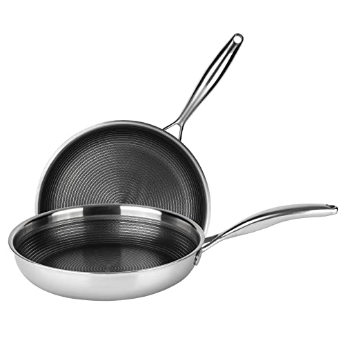 STAMBE Stainless Steel Nonstick Frying pan set 8inch and 9.5inch 3-Ply Stainless Steel Honeycomb Skillets for Gas and Induction Cooktops Oven and Dishwasher Safe (2 Pack Set)