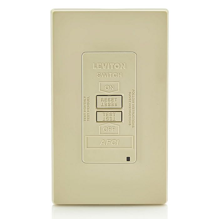 Image of Leviton Blank Face AFCI, 20 Amp, Self Test, LED Indicator Light, Provides AFCI Protection Where an Outlet is not Needed, AFRBF-I, Ivory