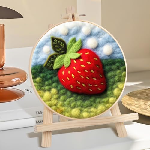 Image of Hlison Strawberries Needle Felting Kit with Vedio Tutorial, Beginner Felting Needle Includes Wool Bag, Felting Needles, Foam Pad, Felt Cloth, Instructions
