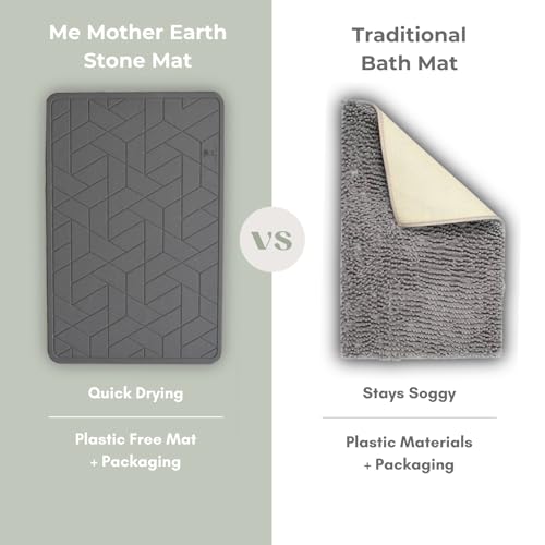 ME MOTHER EARTH Quick Dry Diatomaceous Earth Floor Stone Bath and Kitchen Dish Drying Mat, Bathroom Non-Slip Shower Mat, Super Absorbent Pad, Eco Friendly, Easy to Clean, Sustainable, Dark Grey