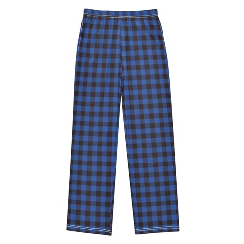 CaTaKu Boys Black Blue Checkered Pants for Boys Girls Wide Leg Sweatpants Kids Long Bottoms with Pockets Size 6-14Y