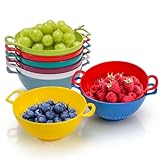 Noamus 8 Pack Mini Colander for Kitchen, 6 Inch Plastic Berry Bowl with Double Handles, Small Compact Food Strainers, Perforated Round Fruits Basket for Vegetables Pasta, BPA-Free, Food-Safe(8 Colors)